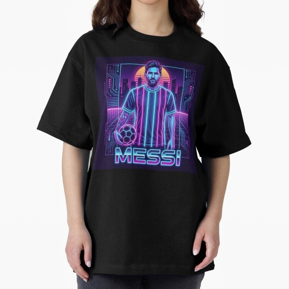 ?Argentina Football Legend Messi Cyberpunk Retro Futurist Design (Version 3) Classic T-Shirt Support FIFA World Cup 2026 Group Stage Capturing Cristiano Ronaldo, Haaland and CR7, France and Portugal Energy, Fan Favorite Moments, National Team