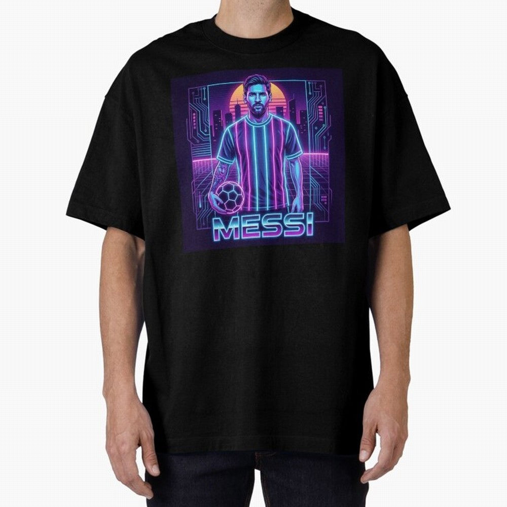 ?Argentina Football Legend Messi Cyberpunk Retro Futurist Design (Version 3) Classic T-Shirt Support FIFA World Cup 2026 Group Stage Capturing Cristiano Ronaldo, Haaland and CR7, France and Portugal Energy, Fan Favorite Moments, National Team