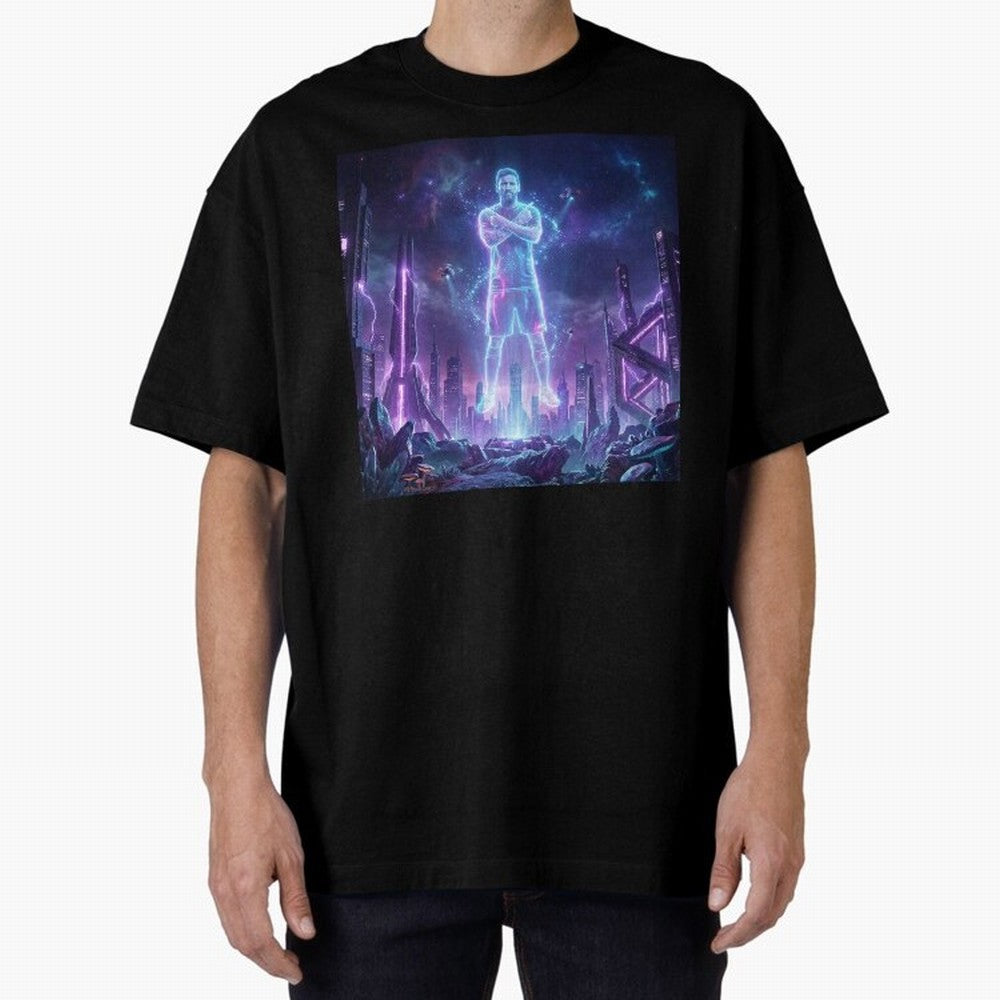 Lionel Messi (GOAT) Hologram in Futuristic Cyberpunk City Classic T-Shirt Create FIFA World Cup 2026 USA Canada Mexico Spirit, Celebrating England, Mbappe and Neymar, Fan Favorite Moments, National Team Passion, Big Match Drama and Soccer History;