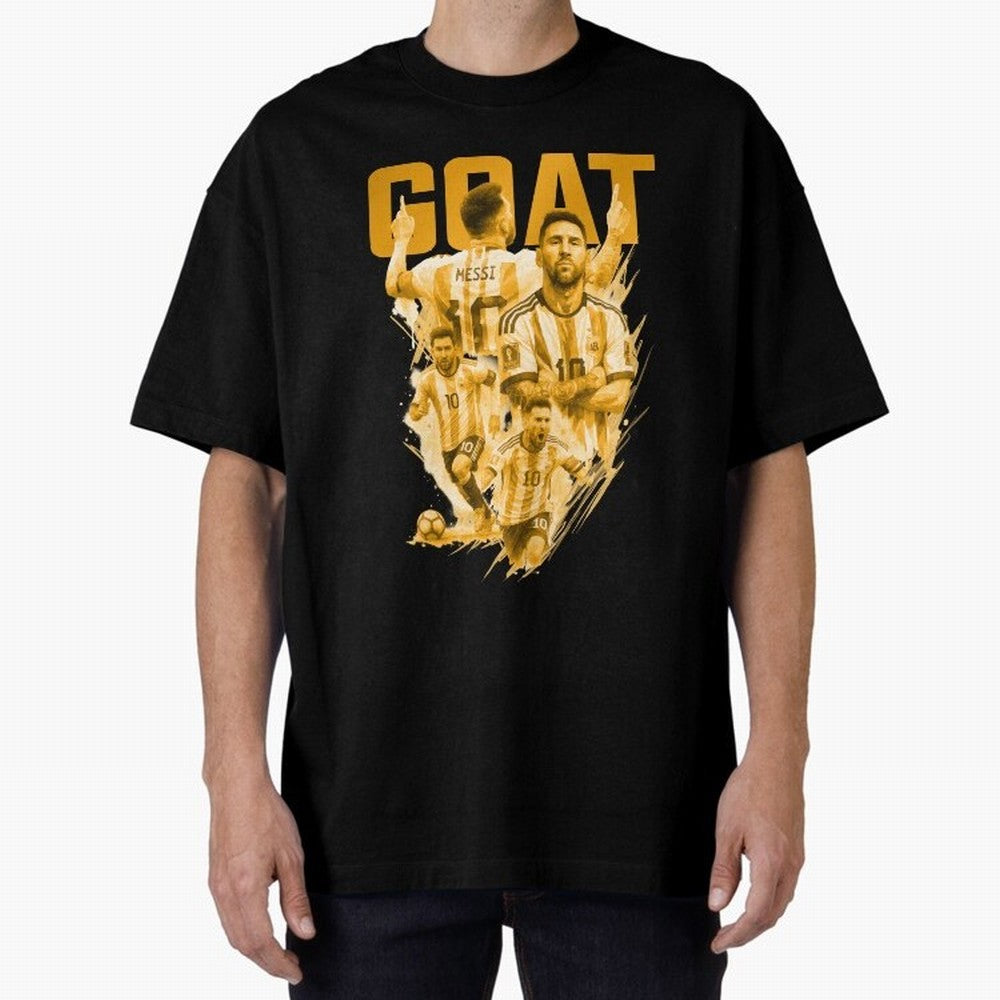 GOLD GOAT Lionel Messi watercolor illustration Oversized T-Shirt Celebrate Rivalries and Pride in the FIFA World Cup 2026 Journey through Mbappe Highlights, England Pride, Football Festival Excitement, Trophy Ambitions, Country Rivalries and Star