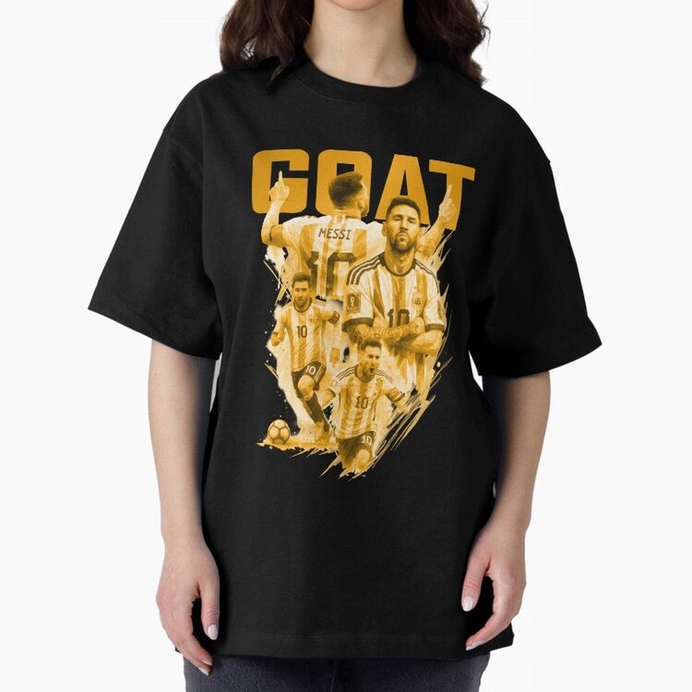 GOLD GOAT Lionel Messi watercolor illustration Oversized T-Shirt Celebrate Rivalries and Pride in the FIFA World Cup 2026 Journey through Mbappe Highlights, England Pride, Football Festival Excitement, Trophy Ambitions, Country Rivalries and Star