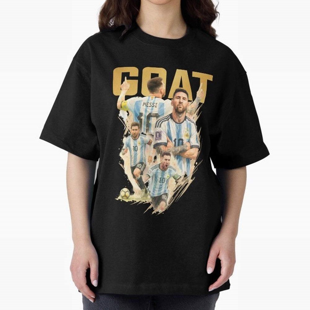 GOAT Lionel Messi watercolor illustration Oversized T-Shirt Showcase Global Football Passion for FIFA World Cup 2026, Built around Messi, Brazil, Global Supporter Spirit, Legendary Goals, National Colors and Tournament Celebration; Perfect for