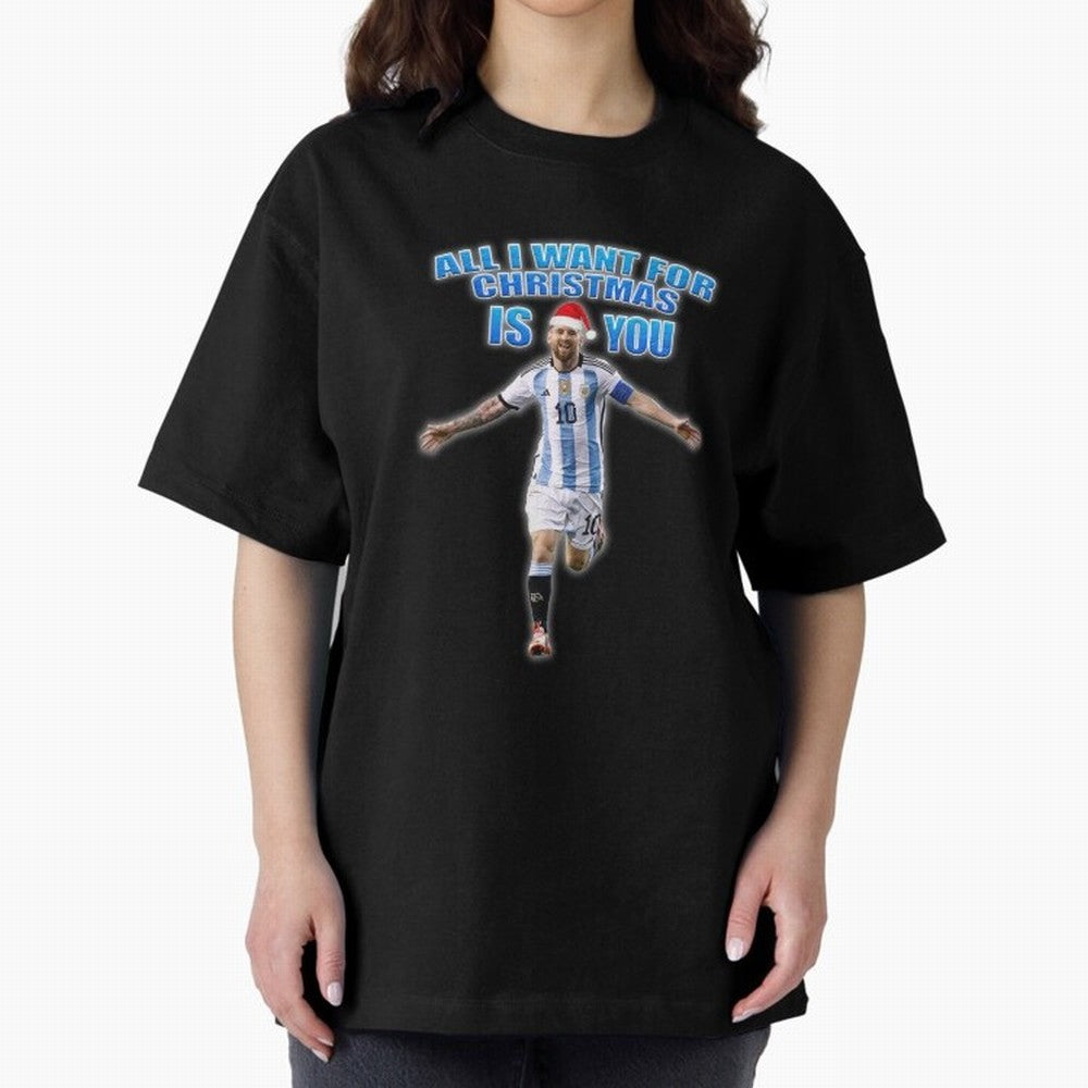 Lionel Messi Christmas Santa Claus Football Gift Oversized T-Shirt Follow Every Goal of Match Day Hype around FIFA World Cup 2026 USA Canada Mexico, Mbappe, Portugal, Match Day Excitement, Supporter Culture, Golden Goals and Global Football