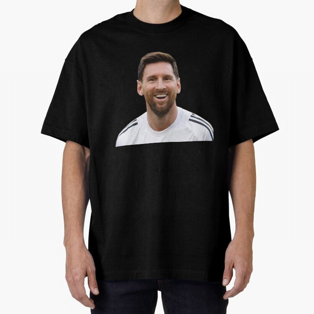 Lionel Messi smiling Oversized T-Shirt Experience the Global Stage of FIFA World Cup 2026 for Fans of Mbappe and Neymar and Portugal, Spain and Germany, Bringing Global Supporter Spirit, Legendary Goals, National Colors and Tournament Celebration;