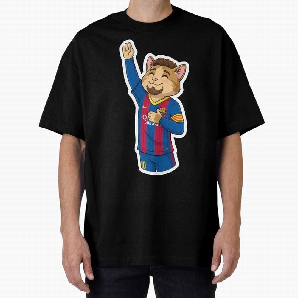 Fcb - Fc Barcelona | Cute Cat Messi with Jersey Barcelona Oversized T-Shirt Bring Retro Soccer Energy to FIFA World Cup 2026 USA Canada Mexico Spirit, Centered on Germany, Mbappe, Football History, Final Match Energy, Crowd Noise and Once in a