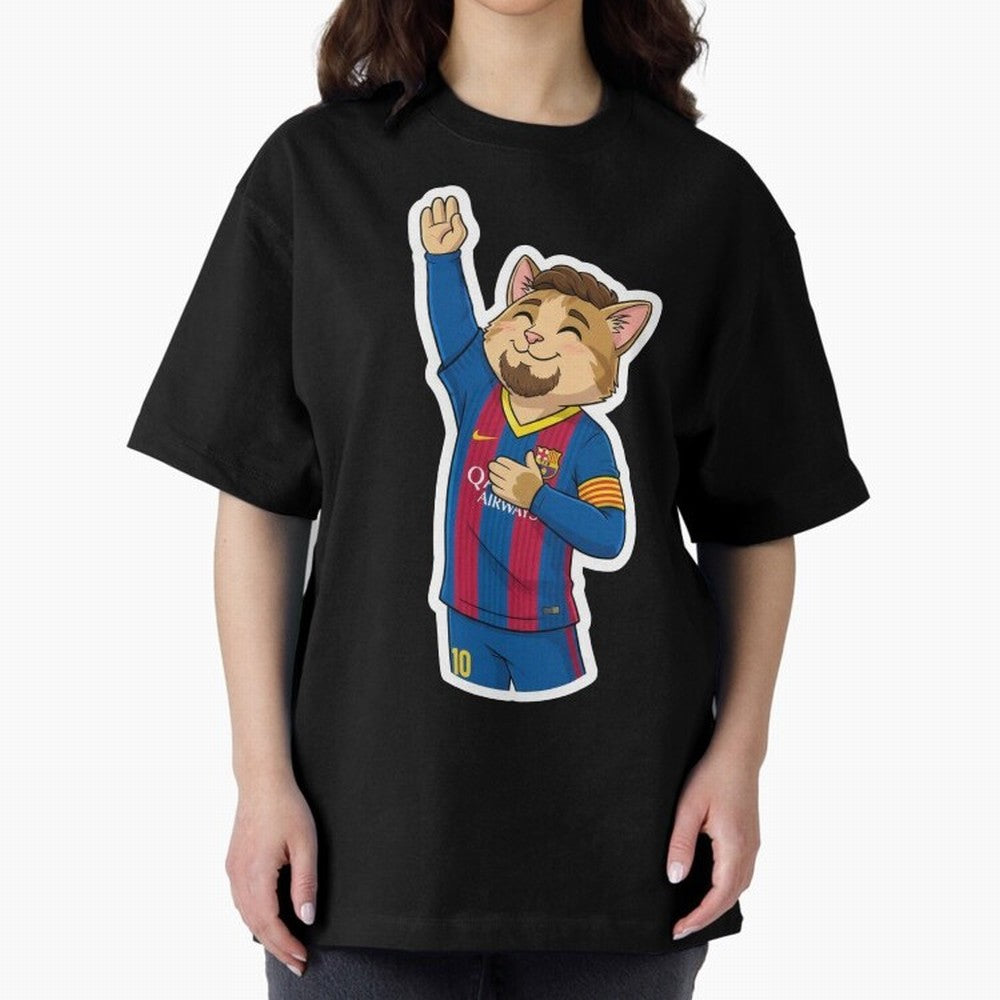 Fcb - Fc Barcelona | Cute Cat Messi with Jersey Barcelona Oversized T-Shirt Bring Retro Soccer Energy to FIFA World Cup 2026 USA Canada Mexico Spirit, Centered on Germany, Mbappe, Football History, Final Match Energy, Crowd Noise and Once in a