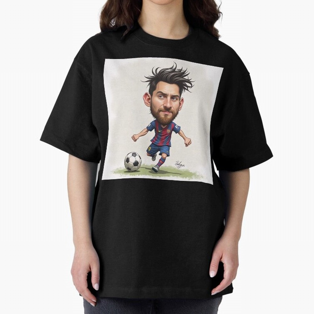 The Little Magician ¨C Caricature of Lionel Messi Oversized T-Shirt Capture FIFA World Cup 2026 Group Stage Spirit, with Argentina, France and Brazil, CR7, Goal Celebration Energy, Supporter Heritage, Football Icons and Worldwide Tournament Joy;