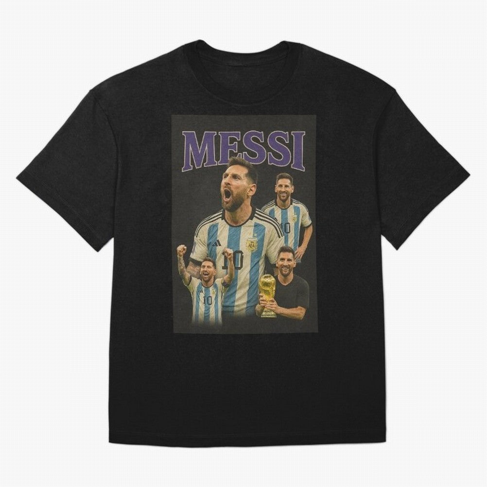 Lionel Messi Retro T-Shirt | 90s Football GOAT Collage Tee Boxy T-Shirt Turn Football Passion into FIFA World Cup 2026 Spirit, Inspired by Netherlands, Messi, CR7 and Mbappe, Match Day Excitement, Supporter Culture, Golden Goals and Global Football