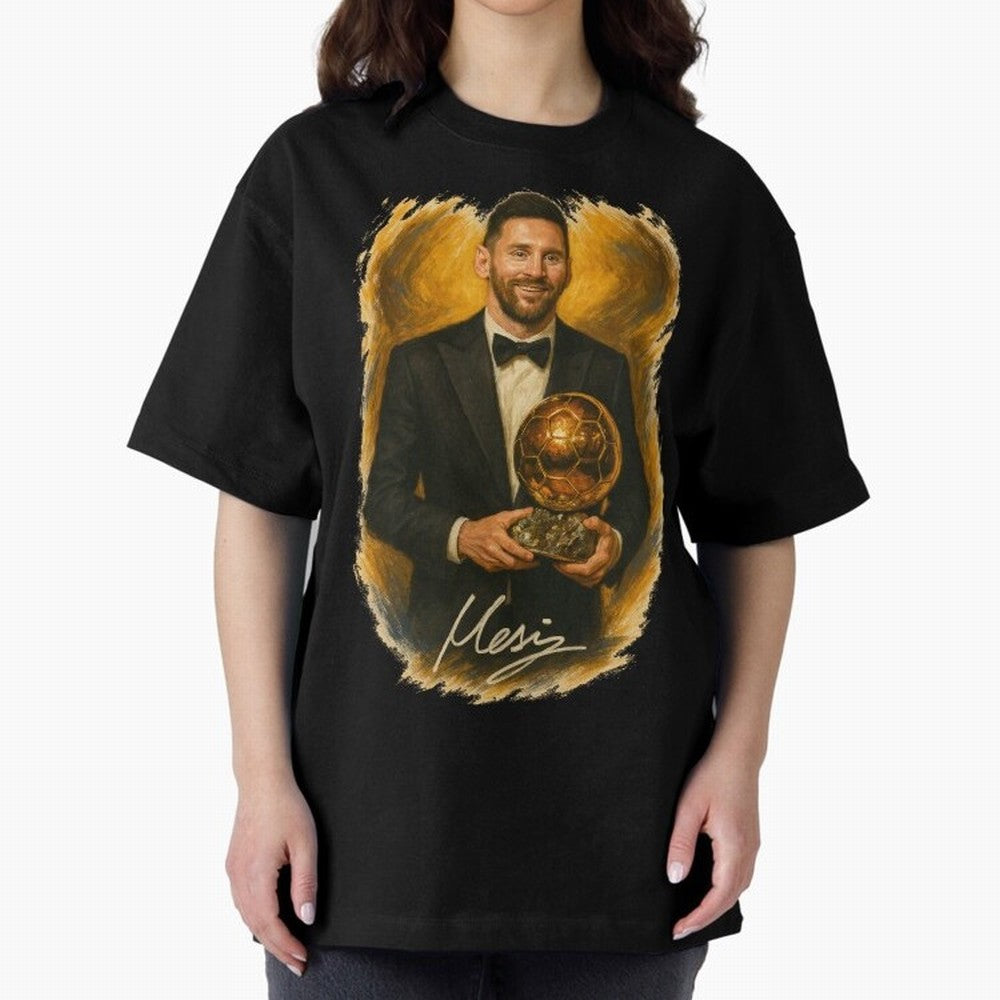 Lionel Messi Ballon d'Or Portrait ¨C Football Legend in Tuxedo Holding Trophy Classic T-Shirt Refresh the FIFA World Cup 2026 USA Canada Mexico Journey through Neymar, Haaland and Cristiano Ronaldo Highlights, England, France and Netherlands Pride,