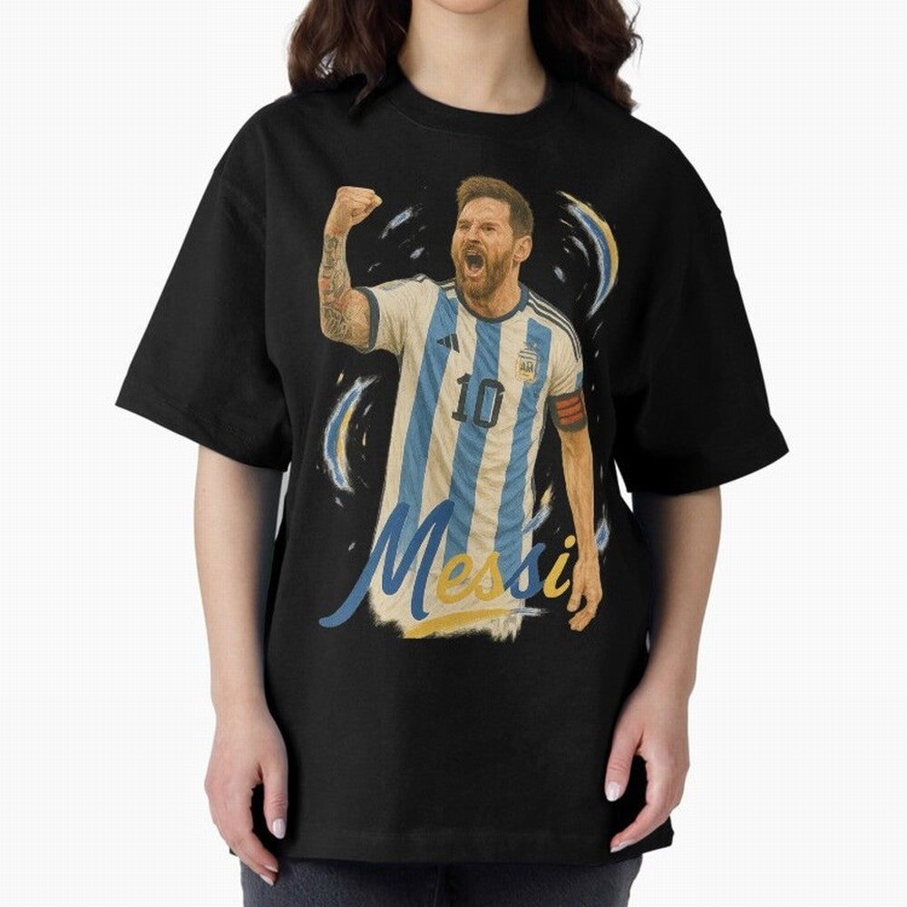 Lionel Messi Argentina Art ¨C Iconic World Cup Champion Tribute Design	 Oversized T-Shirt Bring Match Day Fire to FIFA World Cup 2026 USA Canada Mexico Filled with CR7 and Messi, Portugal Energy, Stadium Memories, Football Loyalty, International