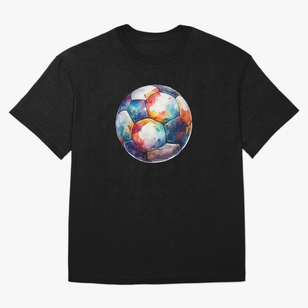 Football Soccer Ball Watercolor Illustration Drawing (Black BG) Oversized T-Shirt Celebrate Every Goal in FIFA World Cup 2026 Spirit, Connected to England, Mbappe and Neymar, Stadium Memories, Football Loyalty, International Chants and Championship