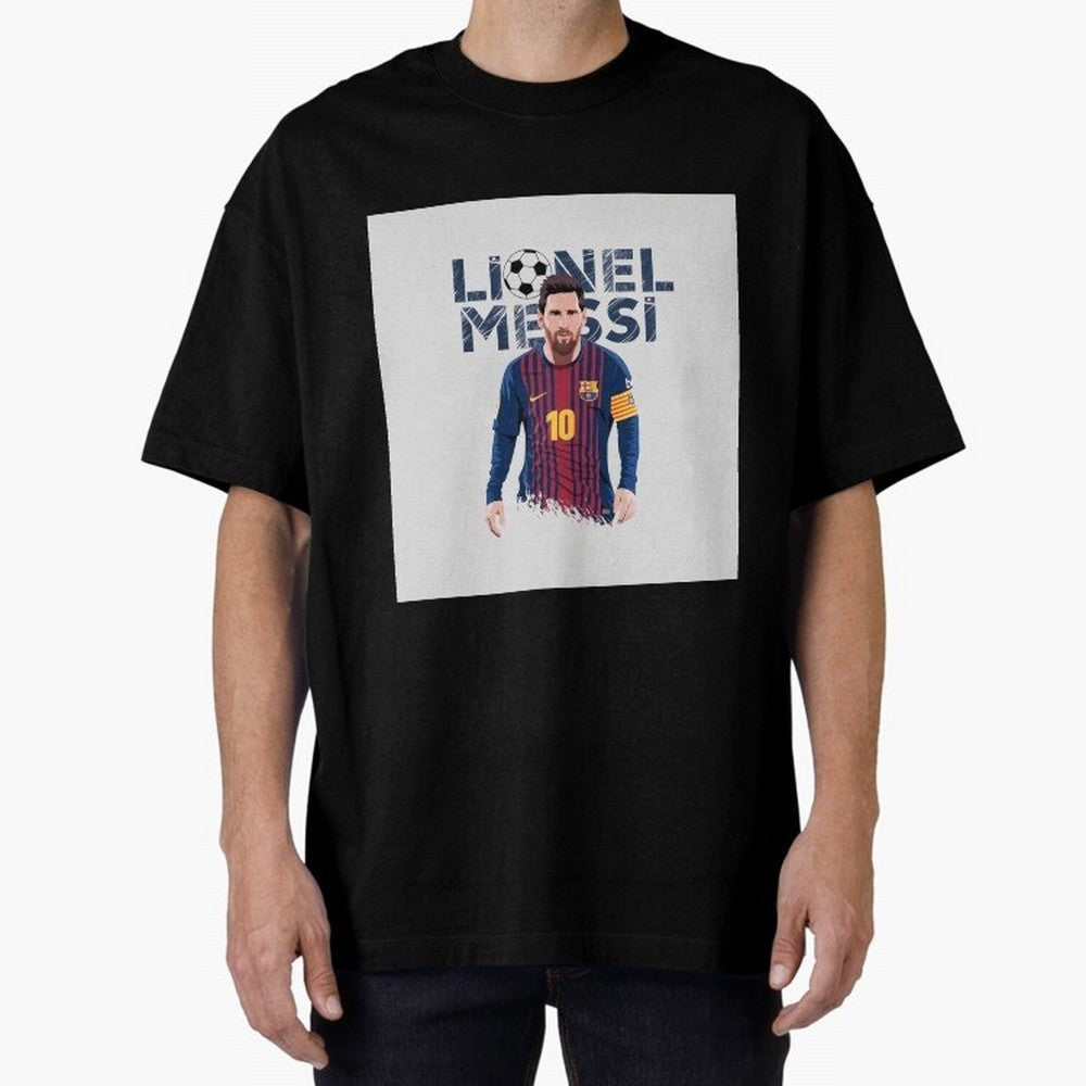 Stylized Lionel Messi Barcelona Illustration ¨C Iconic Football Artwork Oversized T-Shirt Bring Retro Soccer Energy to Global Football Passion for FIFA World Cup 2026, with Neymar, Haaland and Cristiano Ronaldo, Spain and Netherlands, Retro