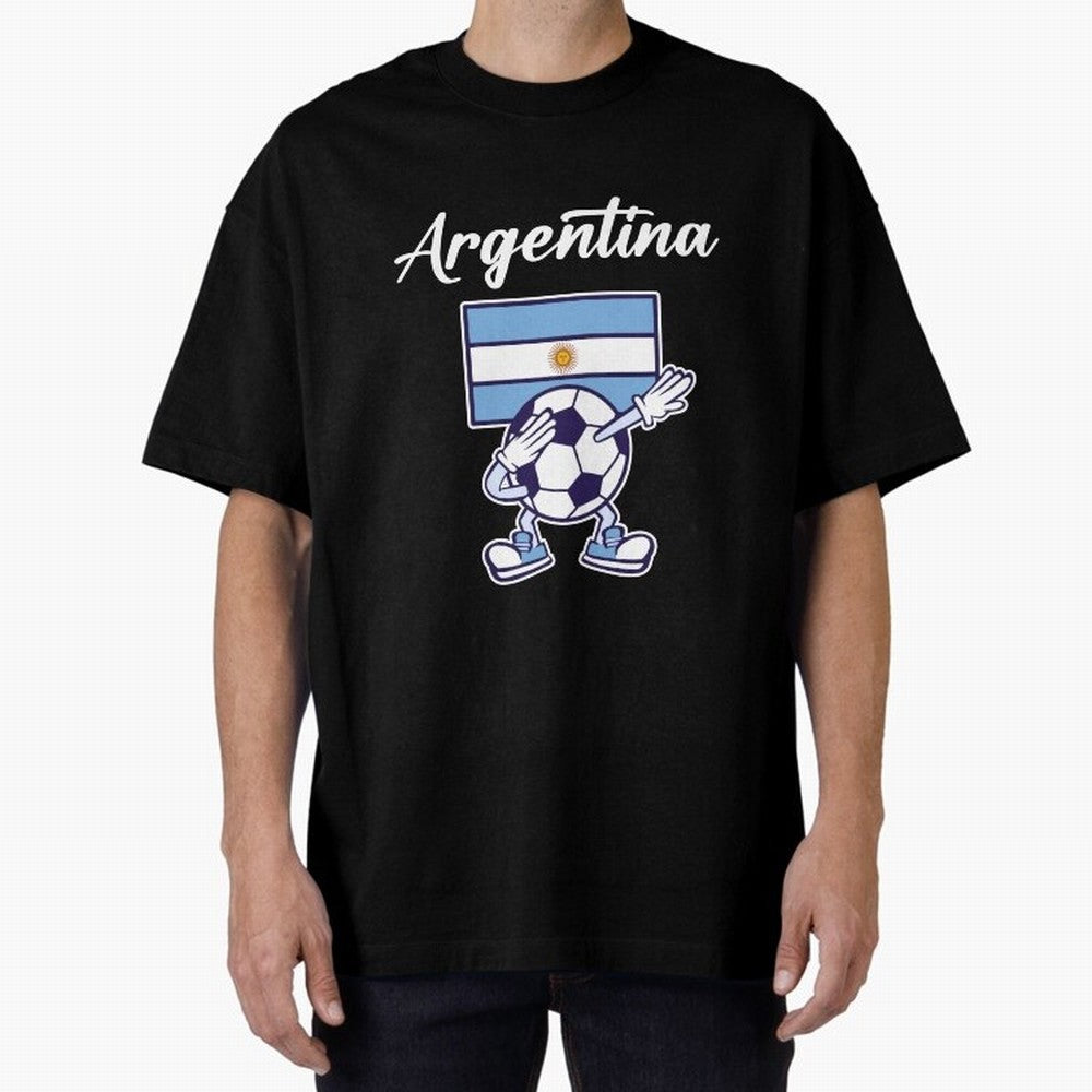 ARGENTINA - Dabbing Football Soccer Ball - ARGENTINA Oversized T-Shirt Experience Match Day Hype around FIFA World Cup 2026, Mbappe, Netherlands, Stadium Chants, National Pride, Trophy Dreams and Unforgettable Football Memories; Created for Match