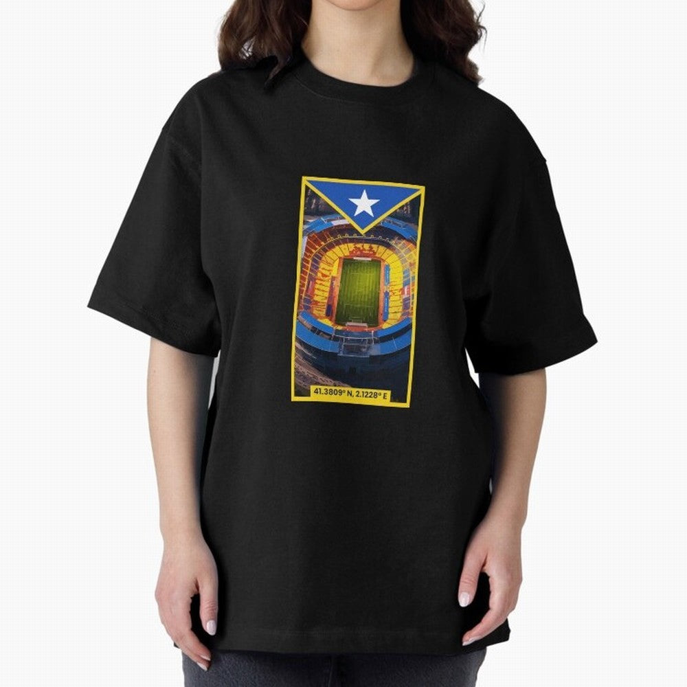 Barcelona Stadium Coordinates Graphic Essential T-Shirt Keep the Match Day Mood of Global Football Passion for FIFA World Cup 2026 USA Canada Mexico, with Mbappe, France, Football Festival Excitement, Trophy Ambitions, Country Rivalries and Star