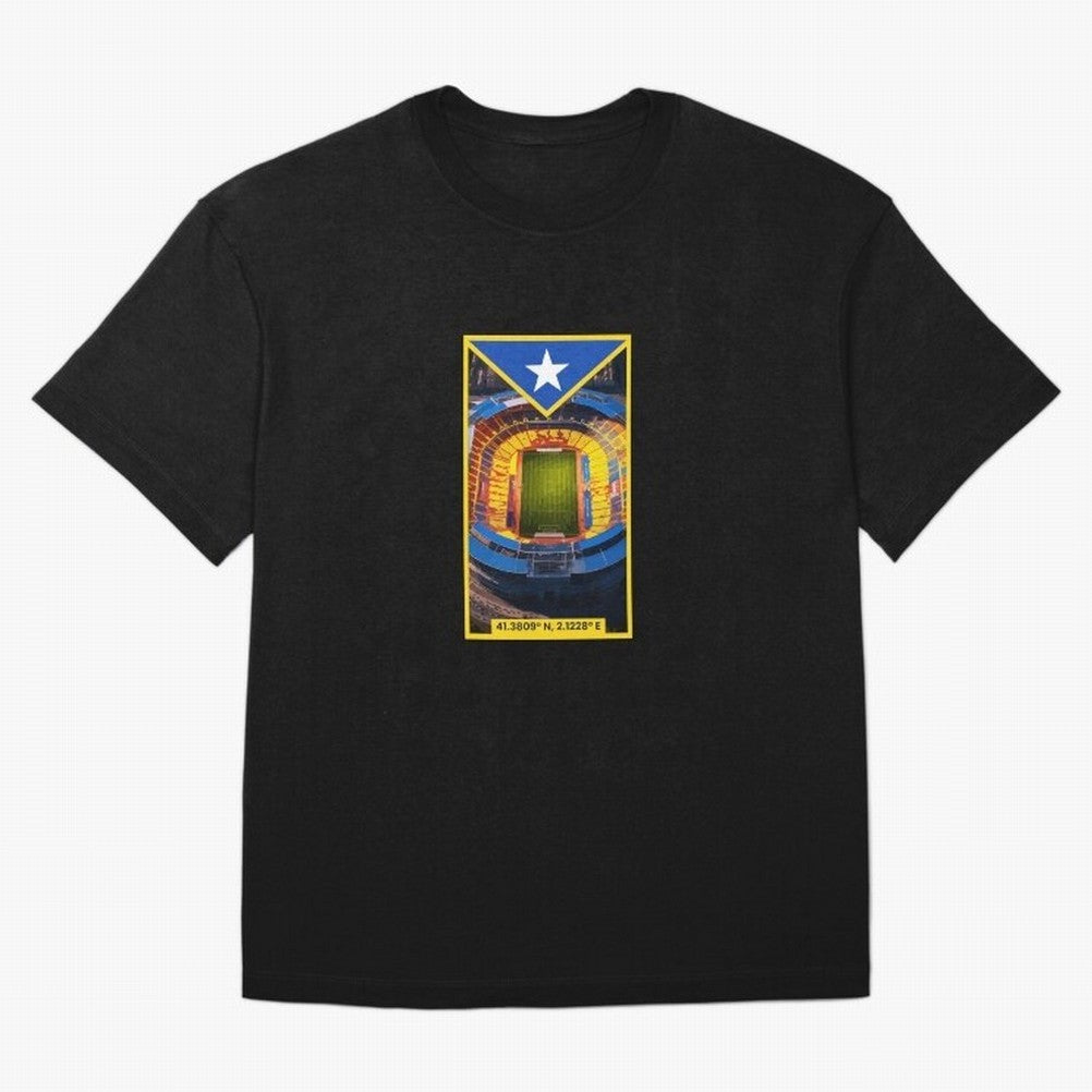 Barcelona Stadium Coordinates Graphic Essential T-Shirt Keep the Match Day Mood of Global Football Passion for FIFA World Cup 2026 USA Canada Mexico, with Mbappe, France, Football Festival Excitement, Trophy Ambitions, Country Rivalries and Star