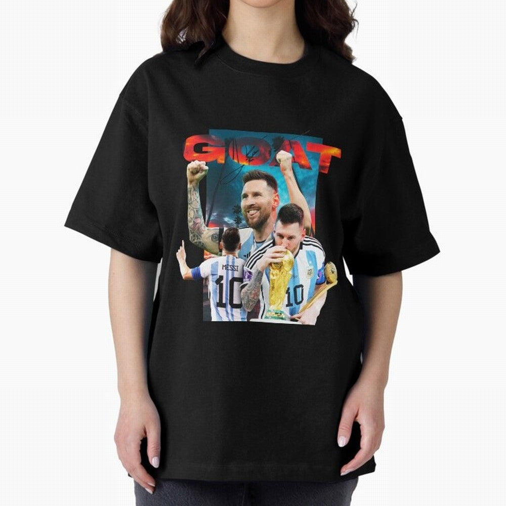 Messi GOAT Premium T-Shirt Show Fan Pride Across Match Day Hype around FIFA World Cup 2026 USA Canada Mexico, CR7 and Messi, Brazil, Portugal and Argentina, Football Passion, Legendary Performances, Festival Vibes and Supporter Community; Built for