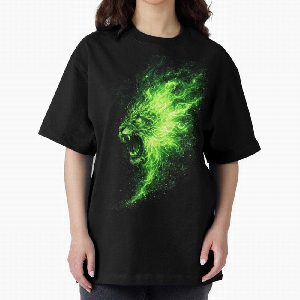 Neon Green Flame Lion ¨C Glowing Fire Roar Beast Graphic | Dark Aesthetic Streetwear Design Graphic T-Shirt Celebrate Global Passion for FIFA World Cup 2026 Spirit, with Netherlands, Haaland and Mbappe, Goal Celebration Energy, Supporter Heritage,