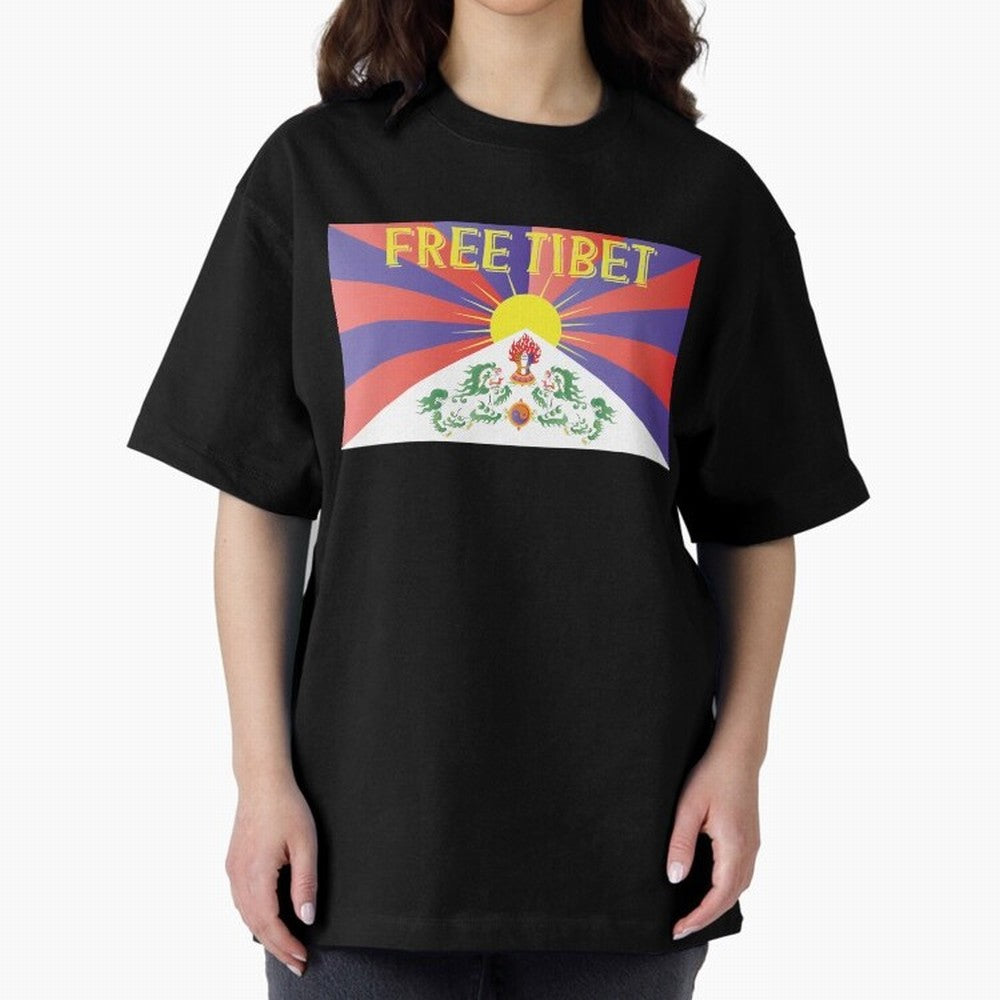 Free Tibet Movement Oversized T-Shirt Stand Out with Spirit from FIFA World Cup 2026 Group Stage for Fans of Cristiano Ronaldo, Haaland and CR7 and France and Portugal, Bringing Goal Celebration Energy, Supporter Heritage, Football Icons and