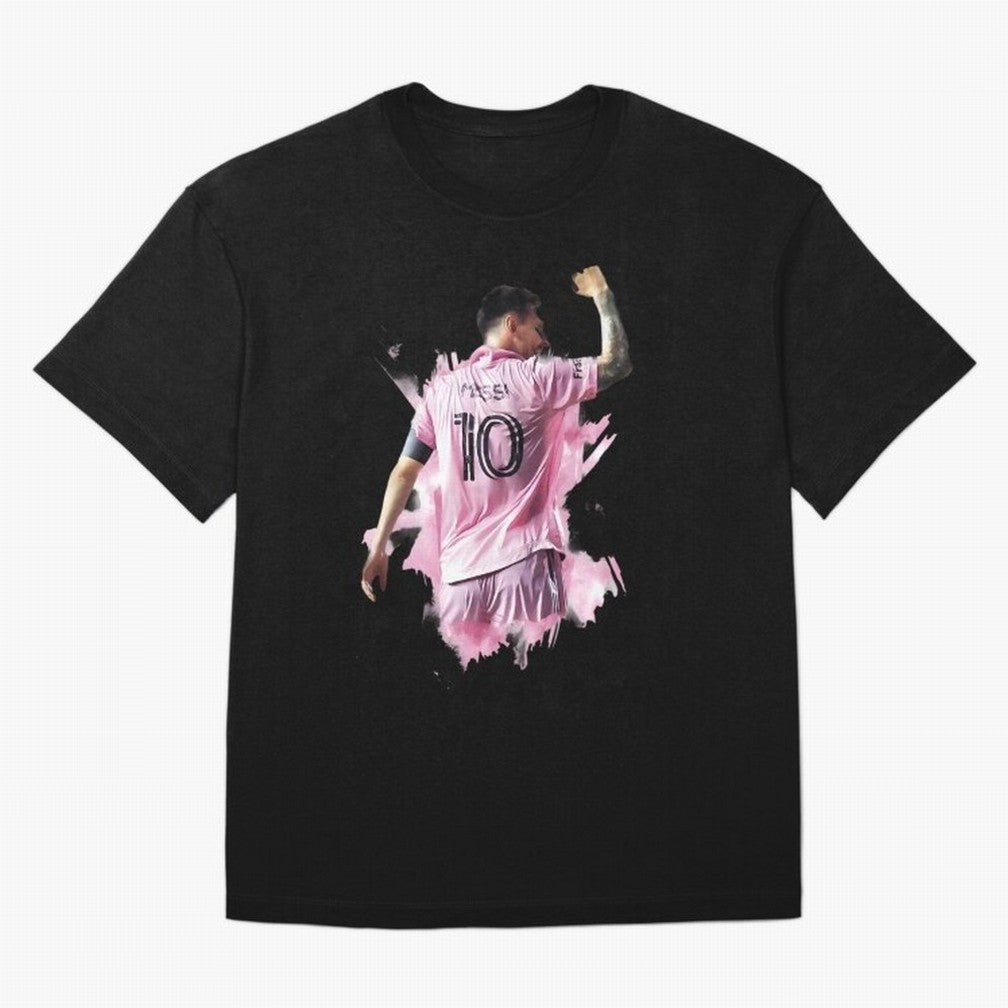 Messi Inter Miami Celebration Art ¨C Football Legend in Pink Jersey Classic T-Shirt Follow FIFA World Cup 2026 Group Stage Featuring Cristiano Ronaldo, Haaland and CR7, Portugal, Spain and Germany Energy, Sports Nostalgia, International