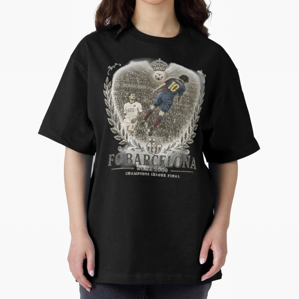 FC Barcelona Rome 2009 Champions League Final Vintage Oversized T-Shirt Make Game Day About Global Football Passion for FIFA World Cup 2026, Centered on Messi, CR7 and Mbappe, Argentina, France and Brazil, Championship Spirit, Famous Goals, Roaring