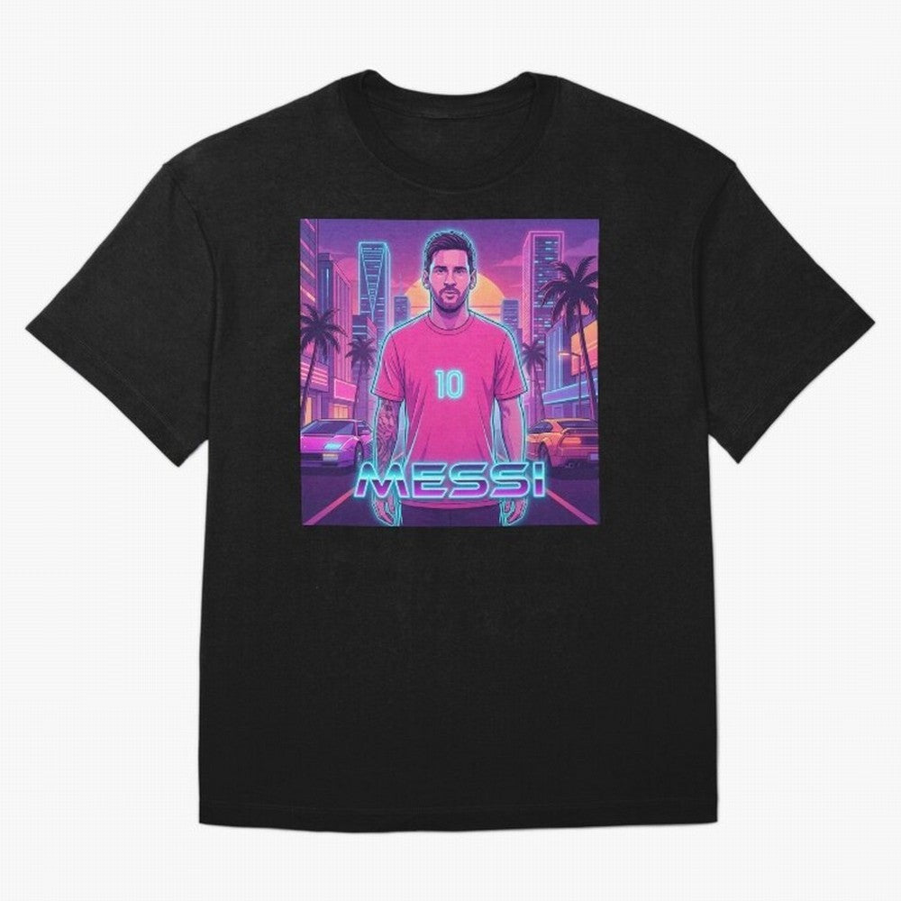Inter Miami? Football Legend Messi Cyberpunk Retro Futurist Design (Version 3) Classic T-Shirt Represent Football Lovers during FIFA World Cup 2026 USA Canada Mexico Spirit, Celebrating Portugal, Spain and Germany, Mbappe, Vintage Soccer Flavor,