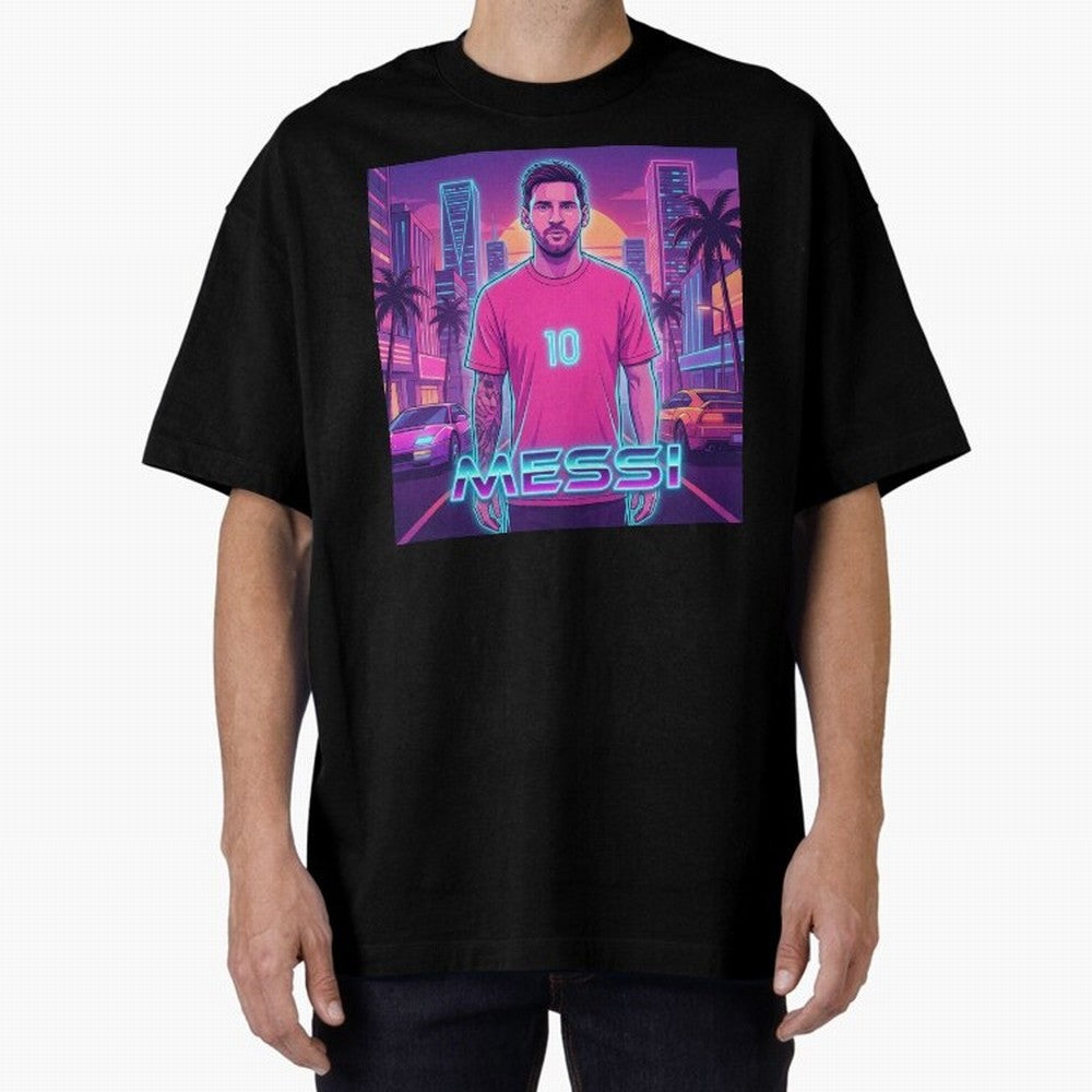 Inter Miami? Football Legend Messi Cyberpunk Retro Futurist Design (Version 3) Classic T-Shirt Represent Football Lovers during FIFA World Cup 2026 USA Canada Mexico Spirit, Celebrating Portugal, Spain and Germany, Mbappe, Vintage Soccer Flavor,