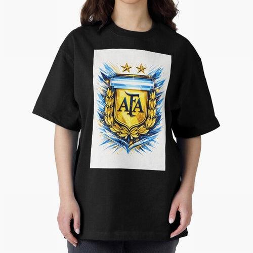 Argentina champions AFA crest gold blue soccer design Oversized T-Shirt Capture Stadium Memories from Global Football Passion for FIFA World Cup 2026, Driven by Messi, Neymar and Mbappe, Portugal, Vintage Soccer Flavor, Modern Football Stars,