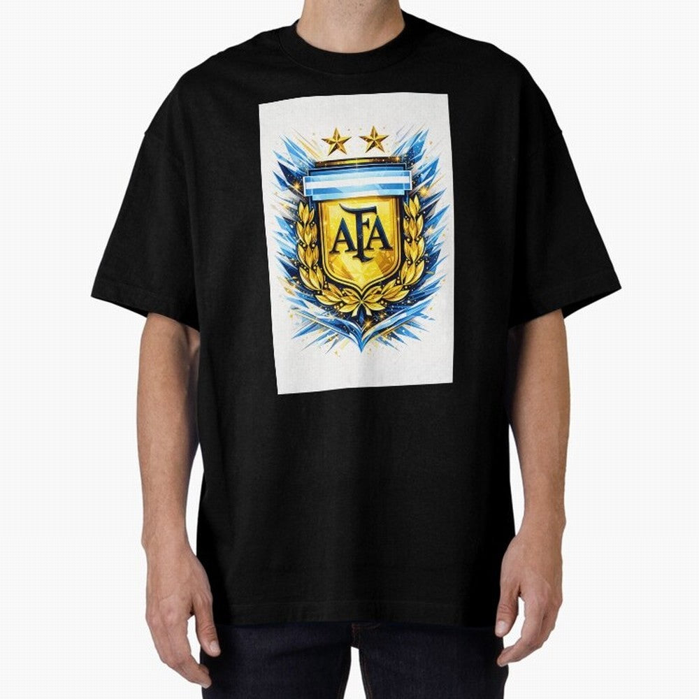 Argentina champions AFA crest gold blue soccer design Oversized T-Shirt Capture Stadium Memories from Global Football Passion for FIFA World Cup 2026, Driven by Messi, Neymar and Mbappe, Portugal, Vintage Soccer Flavor, Modern Football Stars,