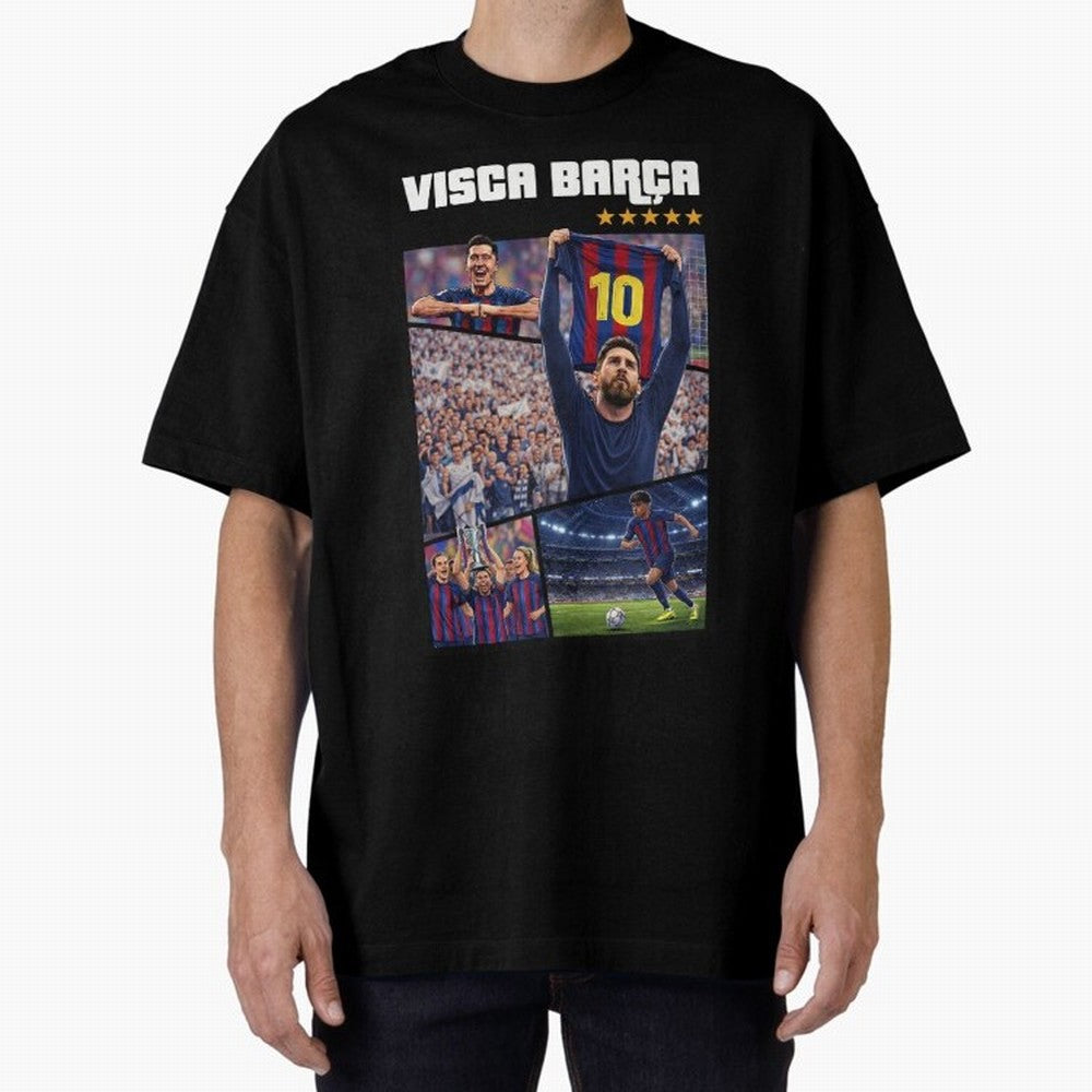 Visca Bar?a Legends Poster | Messi 10 FC Barcelona Art Oversized T-Shirt Honor the Beautiful Game during Match Day Hype around FIFA World Cup 2026 Group Stage, Messi, CR7 and Mbappe, Brazil, Portugal and Argentina, Game Day Rituals, Football