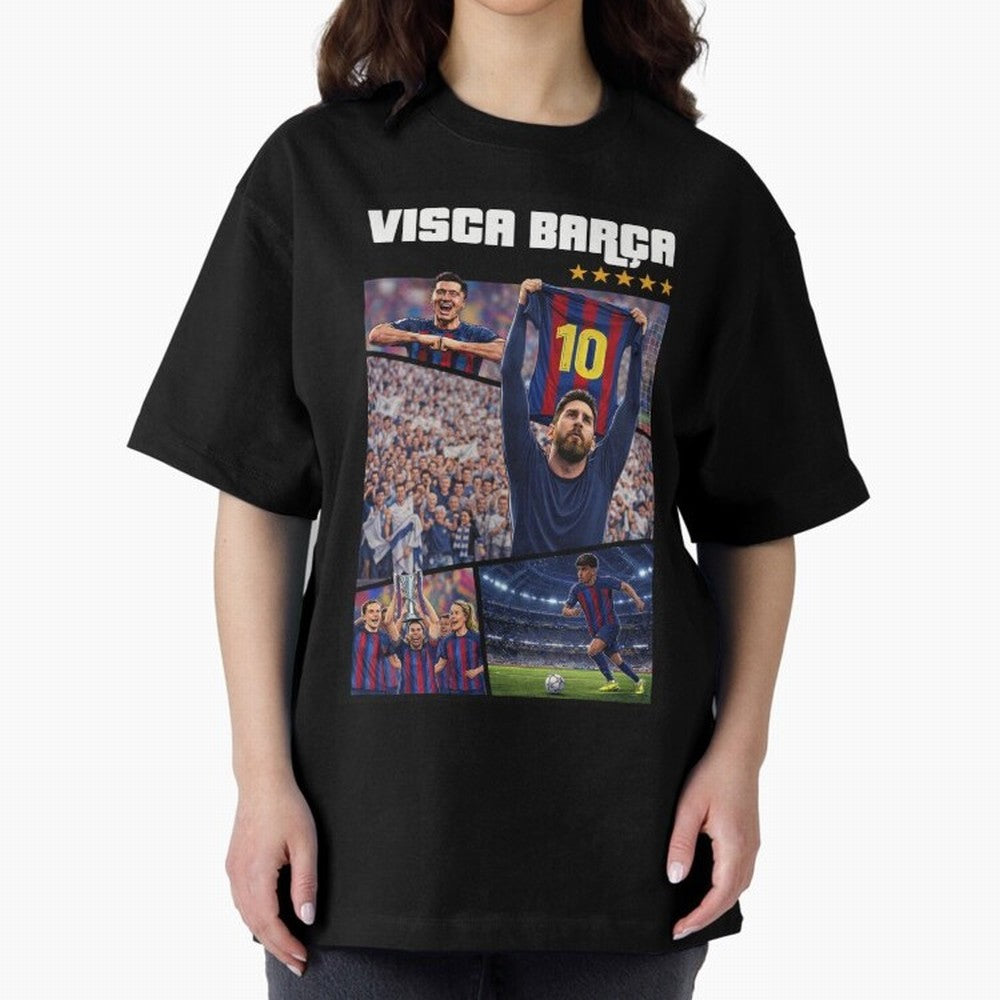 Visca Bar?a Legends Poster | Messi 10 FC Barcelona Art Oversized T-Shirt Honor the Beautiful Game during Match Day Hype around FIFA World Cup 2026 Group Stage, Messi, CR7 and Mbappe, Brazil, Portugal and Argentina, Game Day Rituals, Football