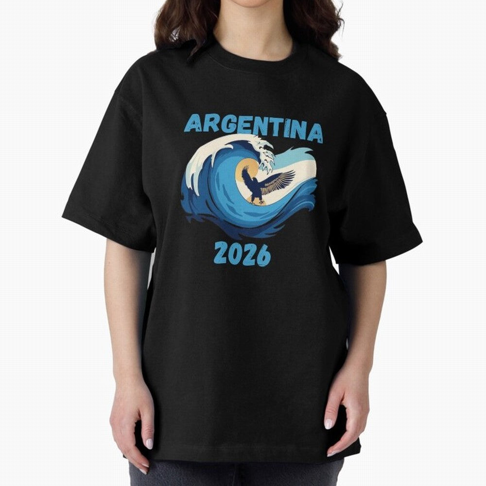 Camiseta y Calcoman¨ªa Argentina - Dise?o Bandera Albiceleste para Hinchas. Oversized T-Shirt Bring Stadium Energy to Global Football Passion for FIFA World Cup 2026, Connected to Messi and Cristiano Ronaldo, Brazil, Football Festival Excitement,