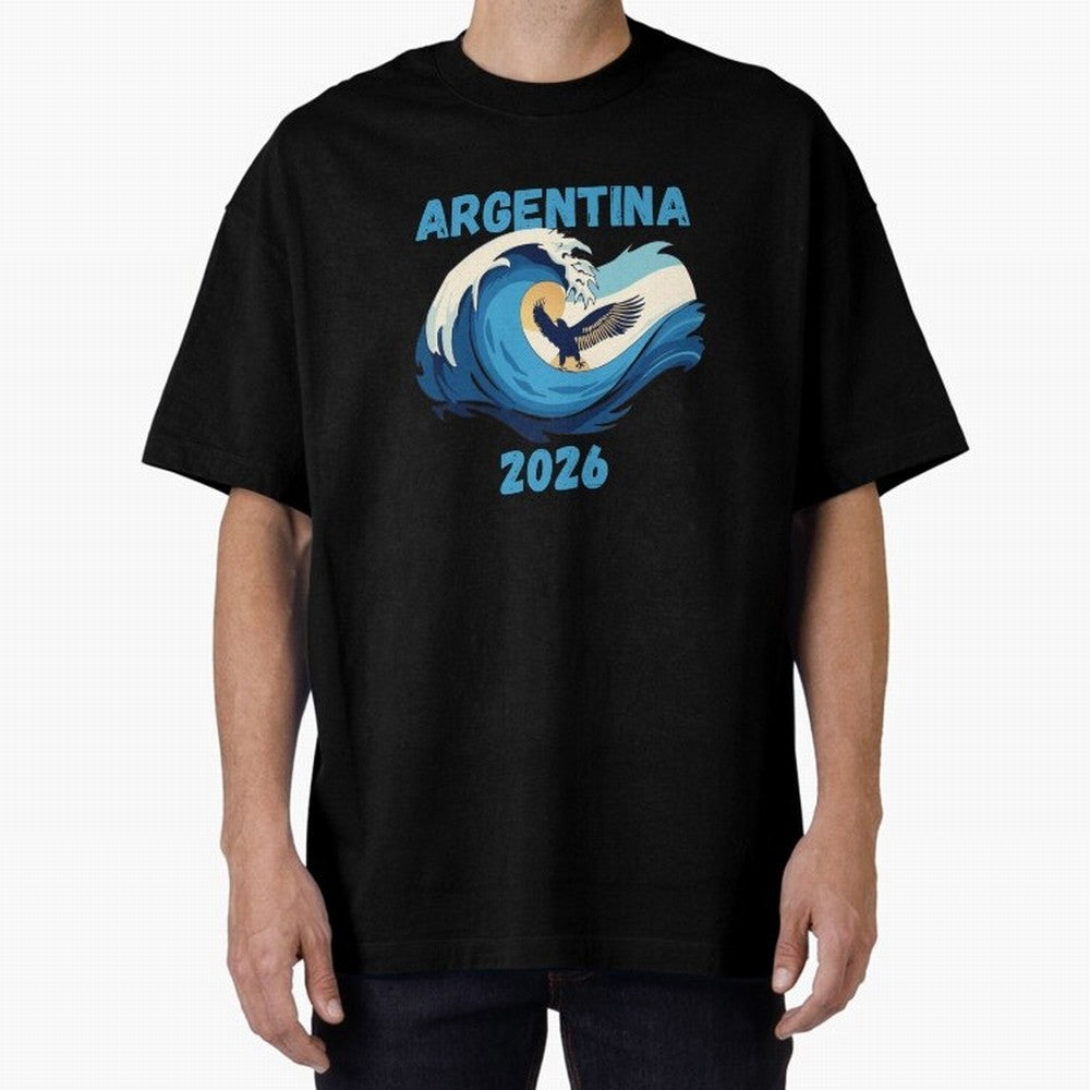 Camiseta y Calcoman¨ªa Argentina - Dise?o Bandera Albiceleste para Hinchas. Oversized T-Shirt Bring Stadium Energy to Global Football Passion for FIFA World Cup 2026, Connected to Messi and Cristiano Ronaldo, Brazil, Football Festival Excitement,