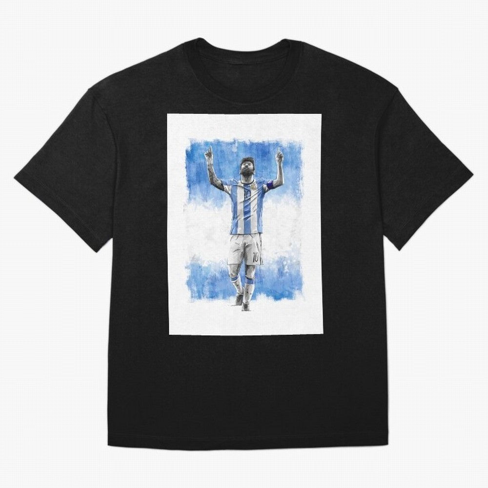 Messi Argentina Football Drawing Oversized T-Shirt Honor Champions and Dreams in Global Football Passion for FIFA World Cup 2026, Centered on Haaland and Mbappe, Brazil, Championship Spirit, Famous Goals, Roaring Crowds and International Football