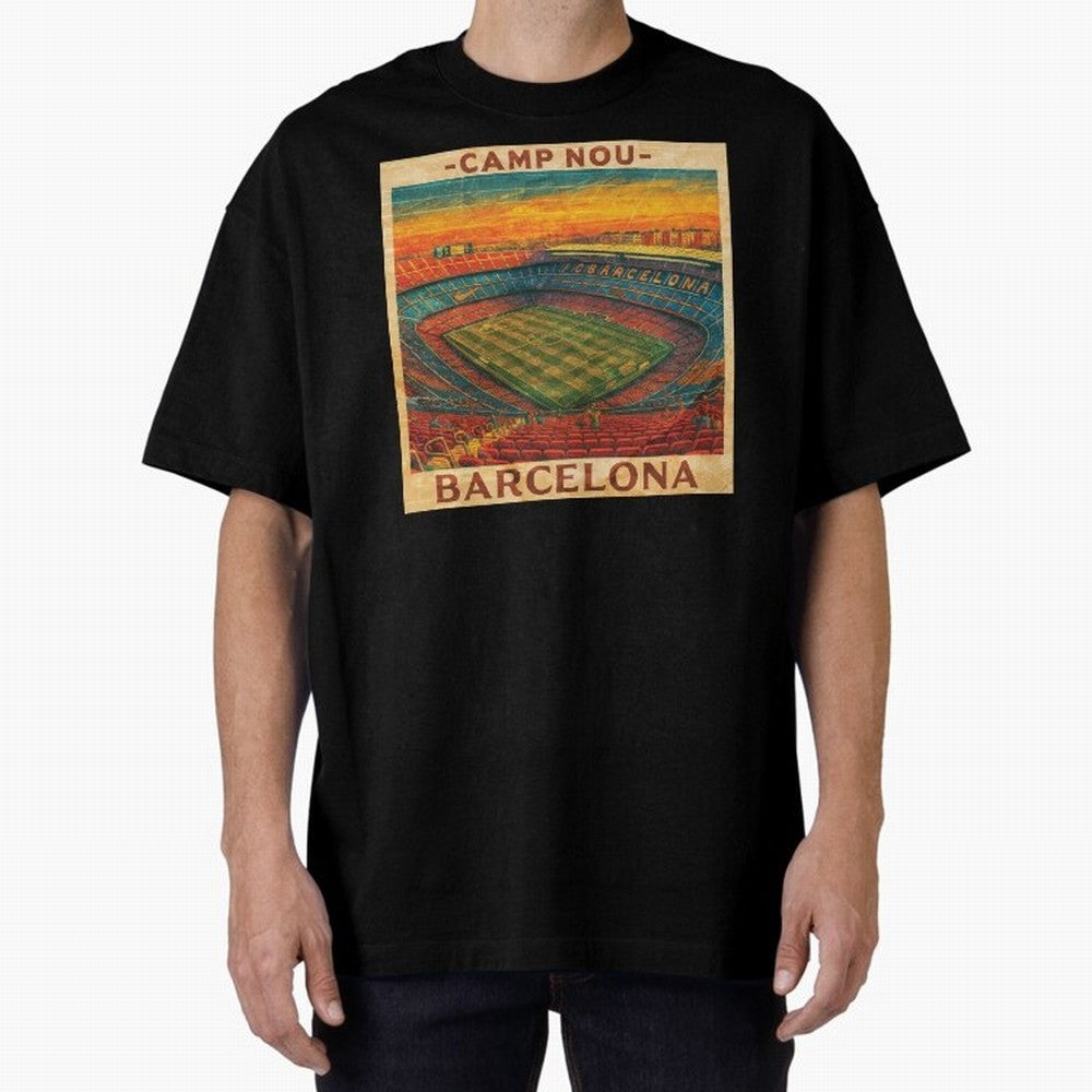 Camp Nou Barcelona FC Classic T-Shirt Showcase Global Football Passion for FIFA World Cup 2026 USA Canada Mexico, with Messi, CR7 and Mbappe, Spain and Netherlands, Vintage Soccer Flavor, Modern Football Stars, National Flags and Final Night
