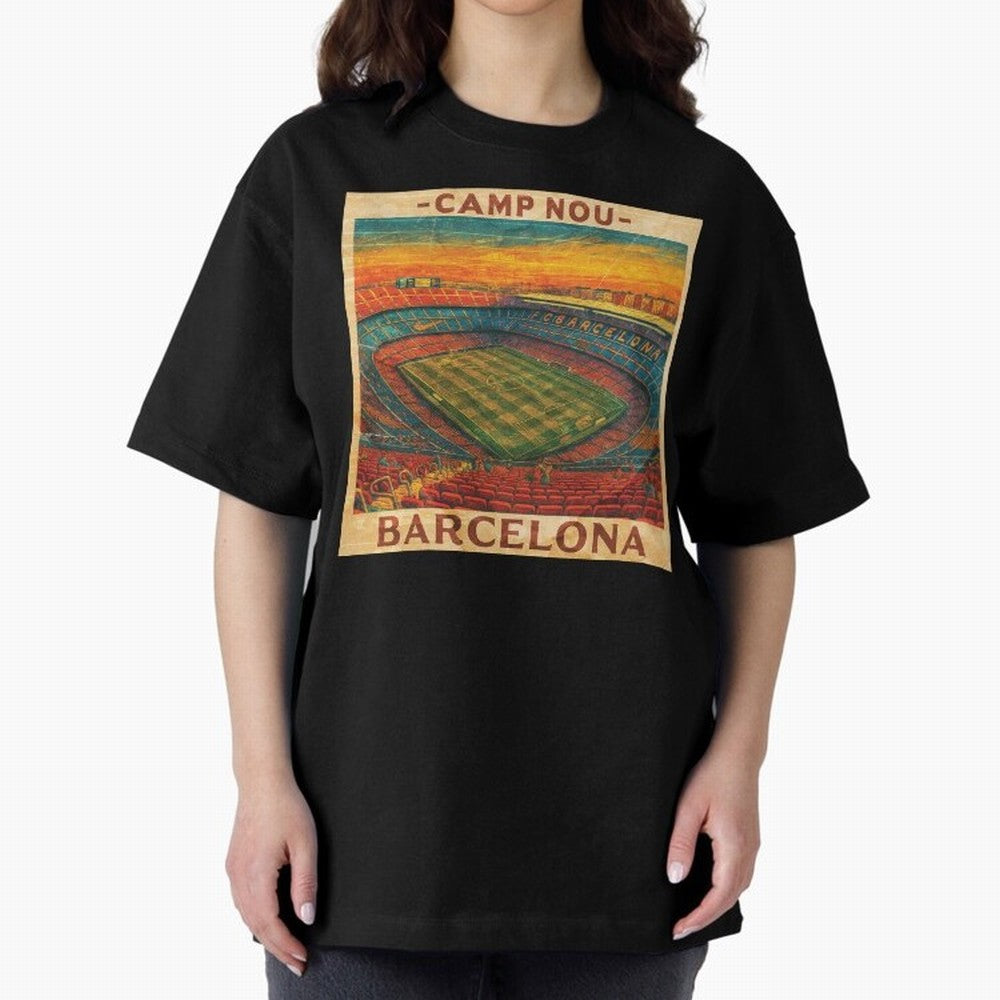 Camp Nou Barcelona FC Classic T-Shirt Showcase Global Football Passion for FIFA World Cup 2026 USA Canada Mexico, with Messi, CR7 and Mbappe, Spain and Netherlands, Vintage Soccer Flavor, Modern Football Stars, National Flags and Final Night