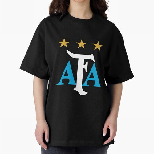 AFA logo - Argentina (light blue, white & gold) Oversized T-Shirt Celebrate Soccer Greatness during FIFA World Cup 2026 USA Canada Mexico Spirit, Filled with Argentina, France and Brazil, Haaland, Match Day Excitement, Supporter Culture, Golden