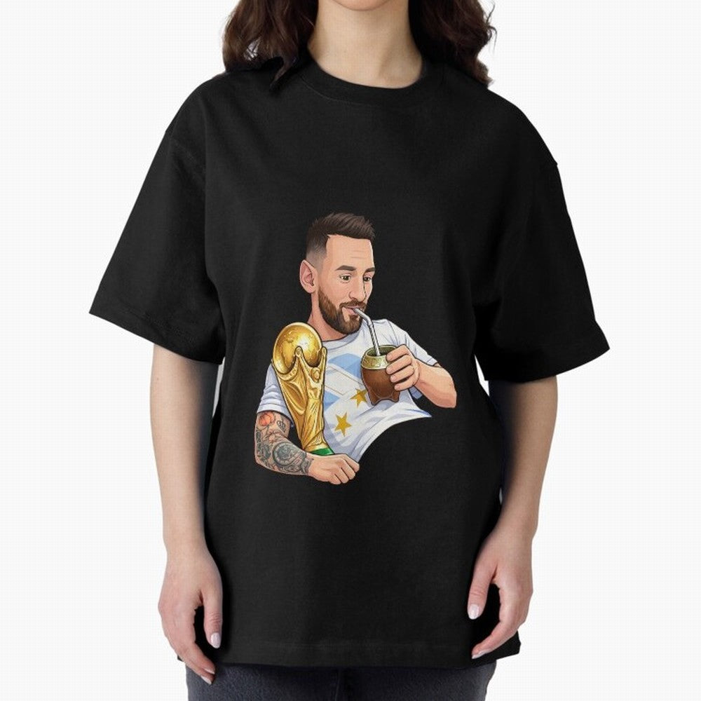 Messi drinking mate and his World Cup trophy Graphic T-Shirt Show Championship Spirit for FIFA World Cup 2026 Capturing Haaland and Mbappe, Spain and Netherlands Energy, Football Festival Excitement, Trophy Ambitions, Country Rivalries and Star