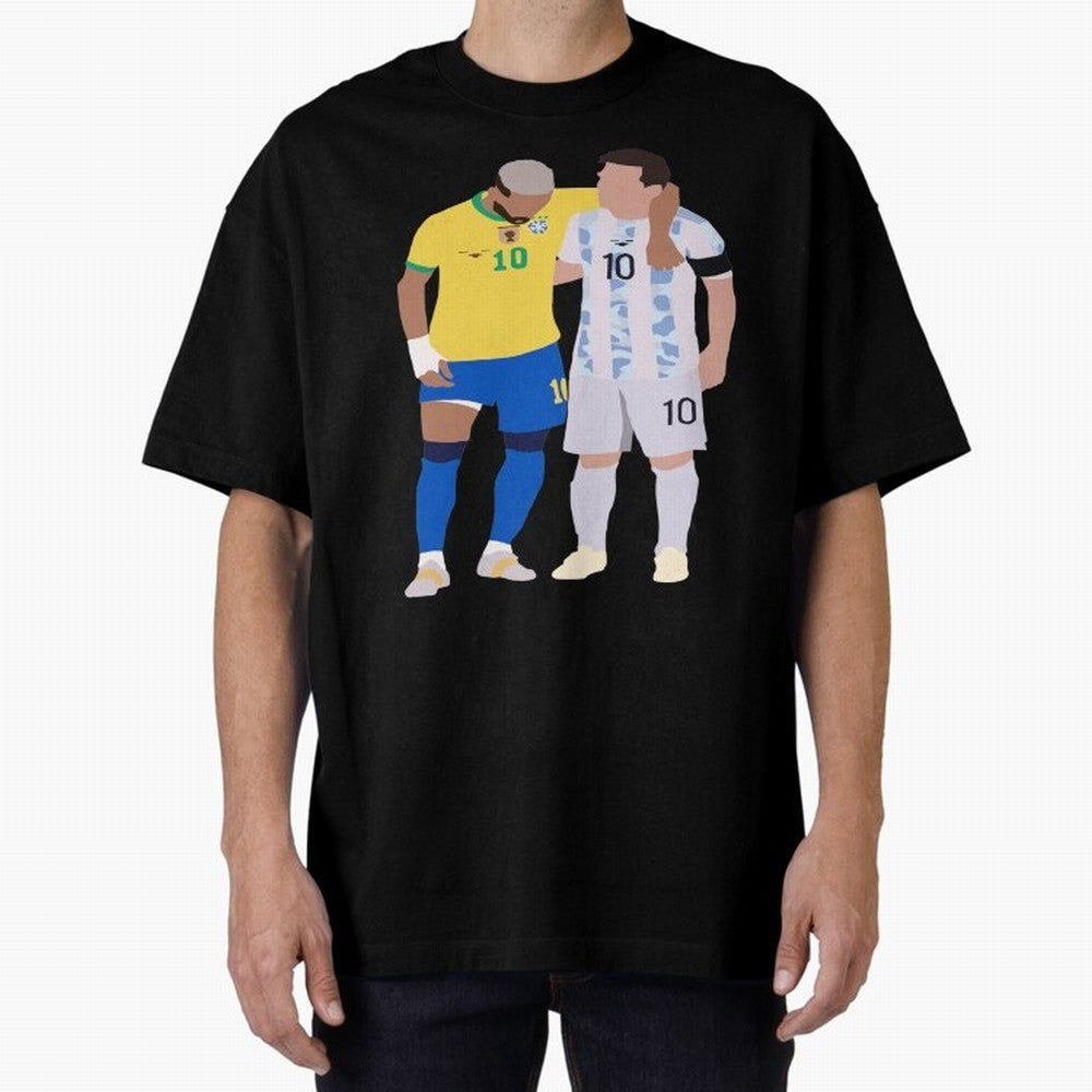Messi and Neymar Copa America Friends Oversized T-Shirt Support Your Favorite Stars during the FIFA World Cup 2026 USA Canada Mexico Journey through Haaland Highlights, Brazil Pride, Sports Nostalgia, International Competition, Famous Players and