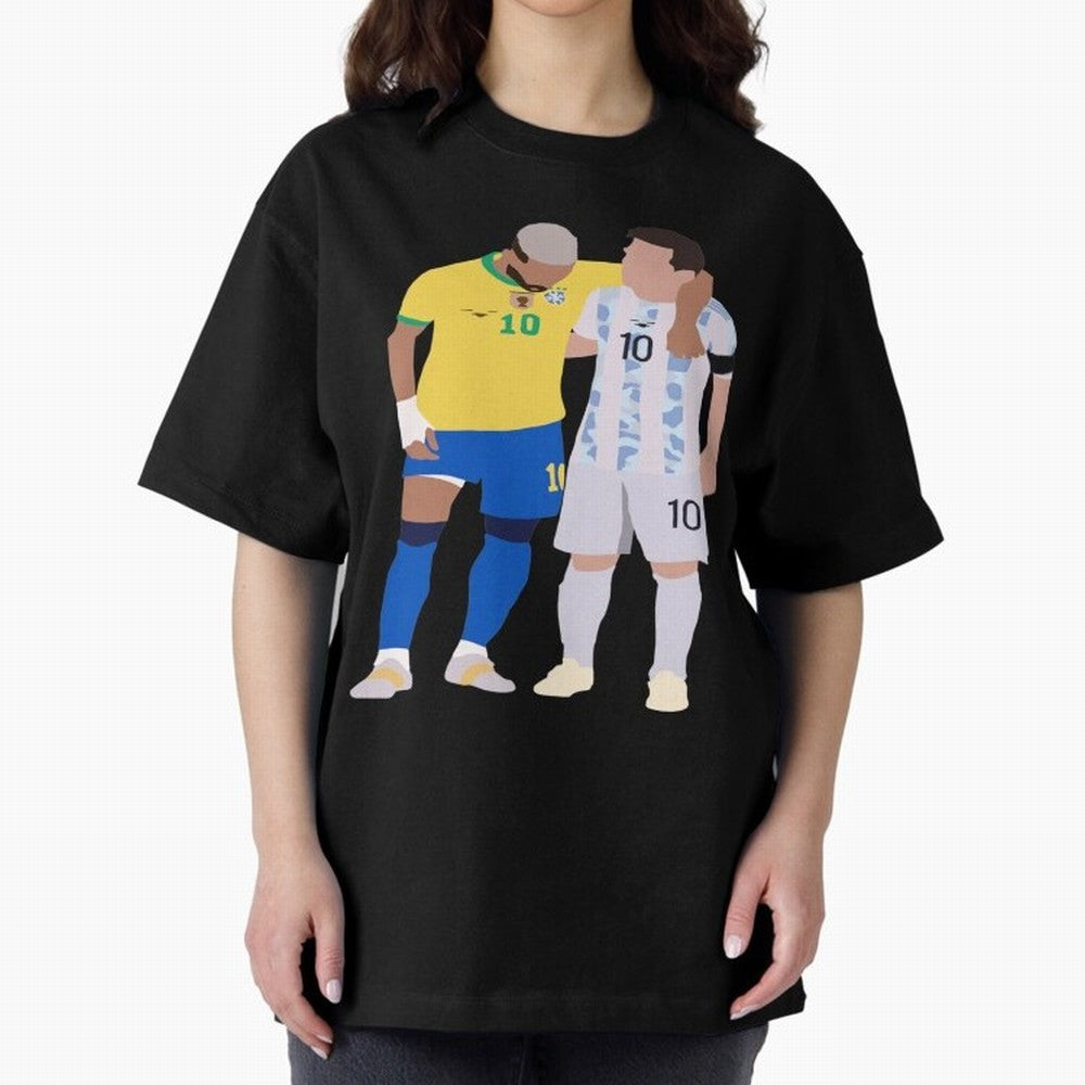 Messi and Neymar Copa America Friends Oversized T-Shirt Support Your Favorite Stars during the FIFA World Cup 2026 USA Canada Mexico Journey through Haaland Highlights, Brazil Pride, Sports Nostalgia, International Competition, Famous Players and