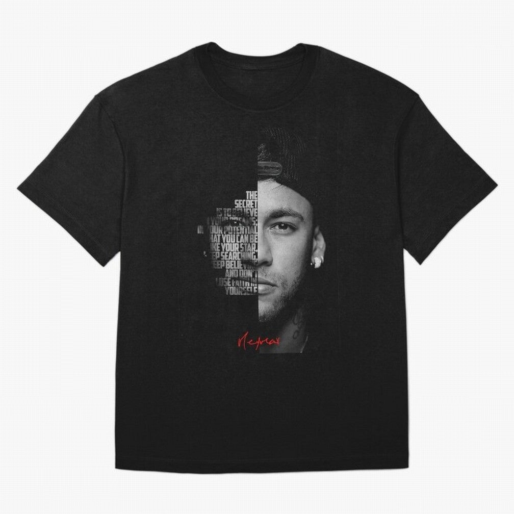 Black and white Neymar Jr quote. Oversized T-Shirt Elevate the FIFA World Cup 2026 USA Canada Mexico Journey through Cristiano Ronaldo Highlights, Brazil, Portugal and Argentina Pride, Vintage Soccer Flavor, Modern Football Stars, National Flags