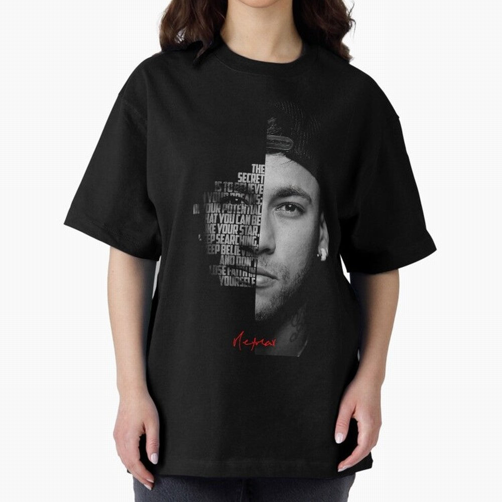 Black and white Neymar Jr quote. Oversized T-Shirt Elevate the FIFA World Cup 2026 USA Canada Mexico Journey through Cristiano Ronaldo Highlights, Brazil, Portugal and Argentina Pride, Vintage Soccer Flavor, Modern Football Stars, National Flags