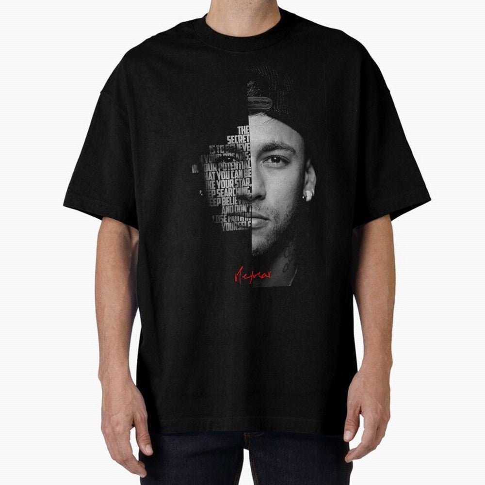 Black and white Neymar Jr quote. Oversized T-Shirt Elevate the FIFA World Cup 2026 USA Canada Mexico Journey through Cristiano Ronaldo Highlights, Brazil, Portugal and Argentina Pride, Vintage Soccer Flavor, Modern Football Stars, National Flags