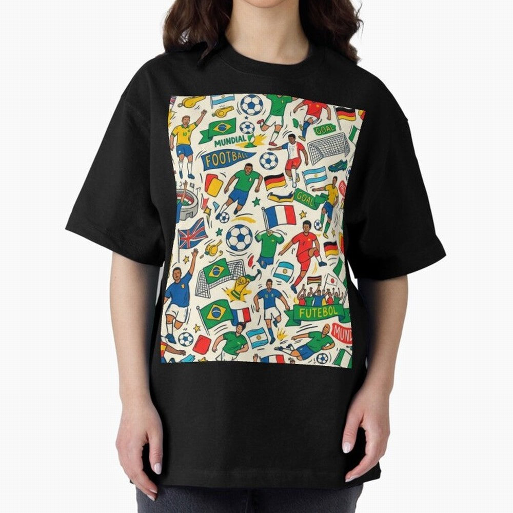 World Cup 2026: Global Football Fever Oversized T-Shirt Capture Stadium Memories from the FIFA World Cup 2026 Journey through Messi and Cristiano Ronaldo Highlights, Portugal, Spain and Germany Pride, Soccer Culture, Superstar Moments, National