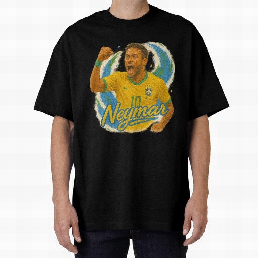 Neymar Brazil Art ¨C Dynamic Football Superstar Tribute Design	 Oversized T-Shirt Treasure FIFA World Cup 2026 for Fans of Neymar, Haaland and Cristiano Ronaldo and Spain and Netherlands, Bringing Championship Spirit, Famous Goals, Roaring Crowds