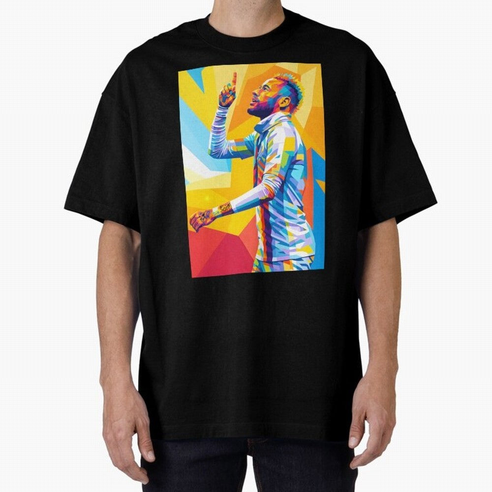 Neymar Pop Art Oversized T-Shirt Celebrate Soccer Greatness during FIFA World Cup 2026 Spirit, Connected to Portugal, Mbappe, Stadium Chants, National Pride, Trophy Dreams and Unforgettable Football Memories; Ideal for Football Dads, Football Moms,