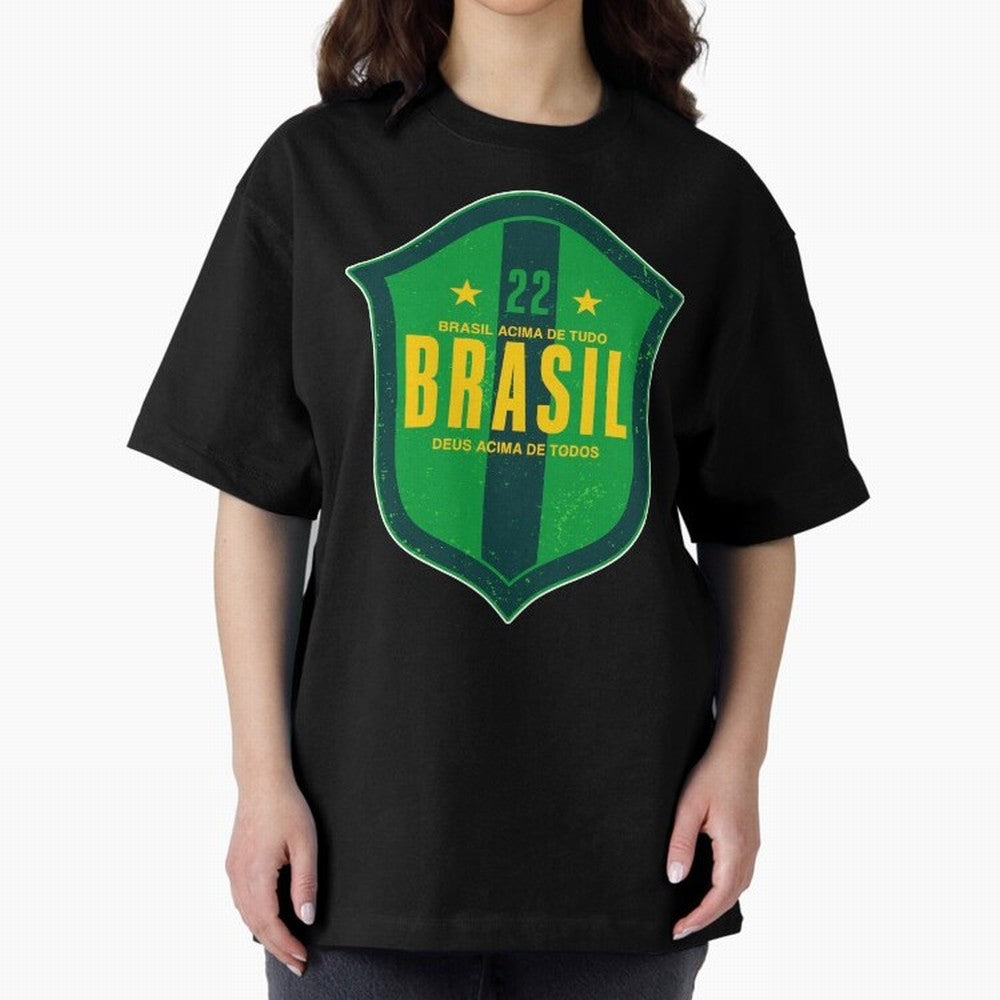 BRAS?O BRASIL 22 Oversized T-Shirt Follow the Road to FIFA World Cup 2026 USA Canada Mexico for Fans of Messi, CR7 and Mbappe and Argentina, France and Brazil, Bringing Vintage Soccer Flavor, Modern Football Stars, National Flags and Final Night