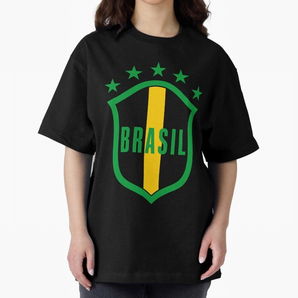 BRASIL LOGO 002 Oversized T-Shirt Support FIFA World Cup 2026 USA Canada Mexico Spirit, Filled with Brazil, Haaland and Mbappe, Stadium Chants, National Pride, Trophy Dreams and Unforgettable Football Memories; Perfect for Supporters Who Want Bold