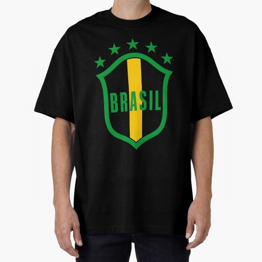 BRASIL LOGO 002 Oversized T-Shirt Support FIFA World Cup 2026 USA Canada Mexico Spirit, Filled with Brazil, Haaland and Mbappe, Stadium Chants, National Pride, Trophy Dreams and Unforgettable Football Memories; Perfect for Supporters Who Want Bold
