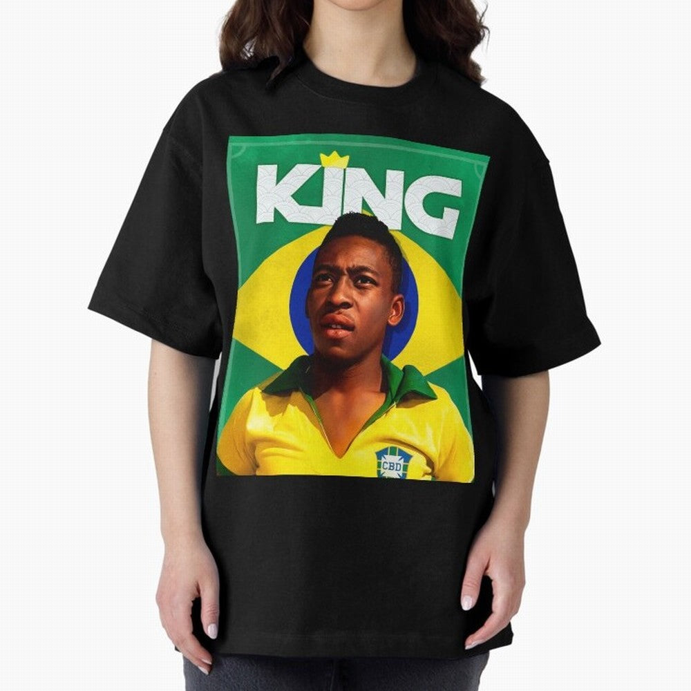 King Pele Oversized T-Shirt Celebrate Football Dreams Across FIFA World Cup 2026 for Fans of Mbappe and Neymar and Argentina, France and Brazil, Bringing Fan Favorite Moments, National Team Passion, Big Match Drama and Soccer History; Ideal for