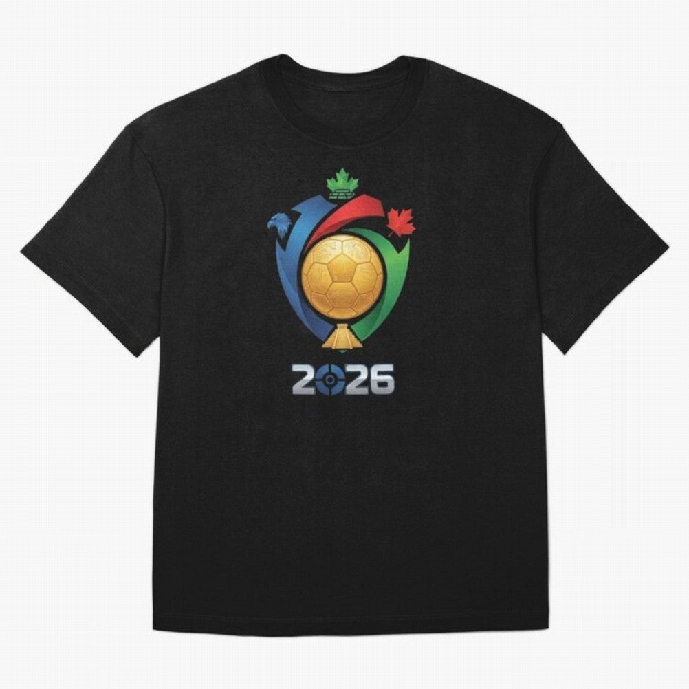 Golden Soccer Ball 2026 Host Nations Emblem Classic T-Shirt Cheer for Global Football Passion for FIFA World Cup 2026, Connected to CR7 and Messi, Argentina, Tournament Hype, Historic Matchups, Family Viewing Parties and Global Sports Pride;